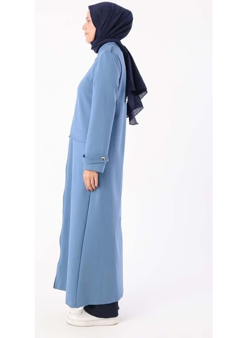 Allday Blue-Epaulette and Pocket Comfortable Knitted Abaya - Image 2